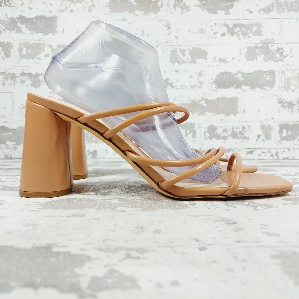 NEW Nine West Getcha 3 Faux Leather Slip On Heeled Sandals X428